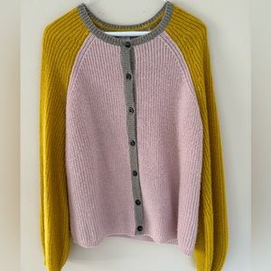 Boden Button Up Sweater in Pink, Yellow and Grey